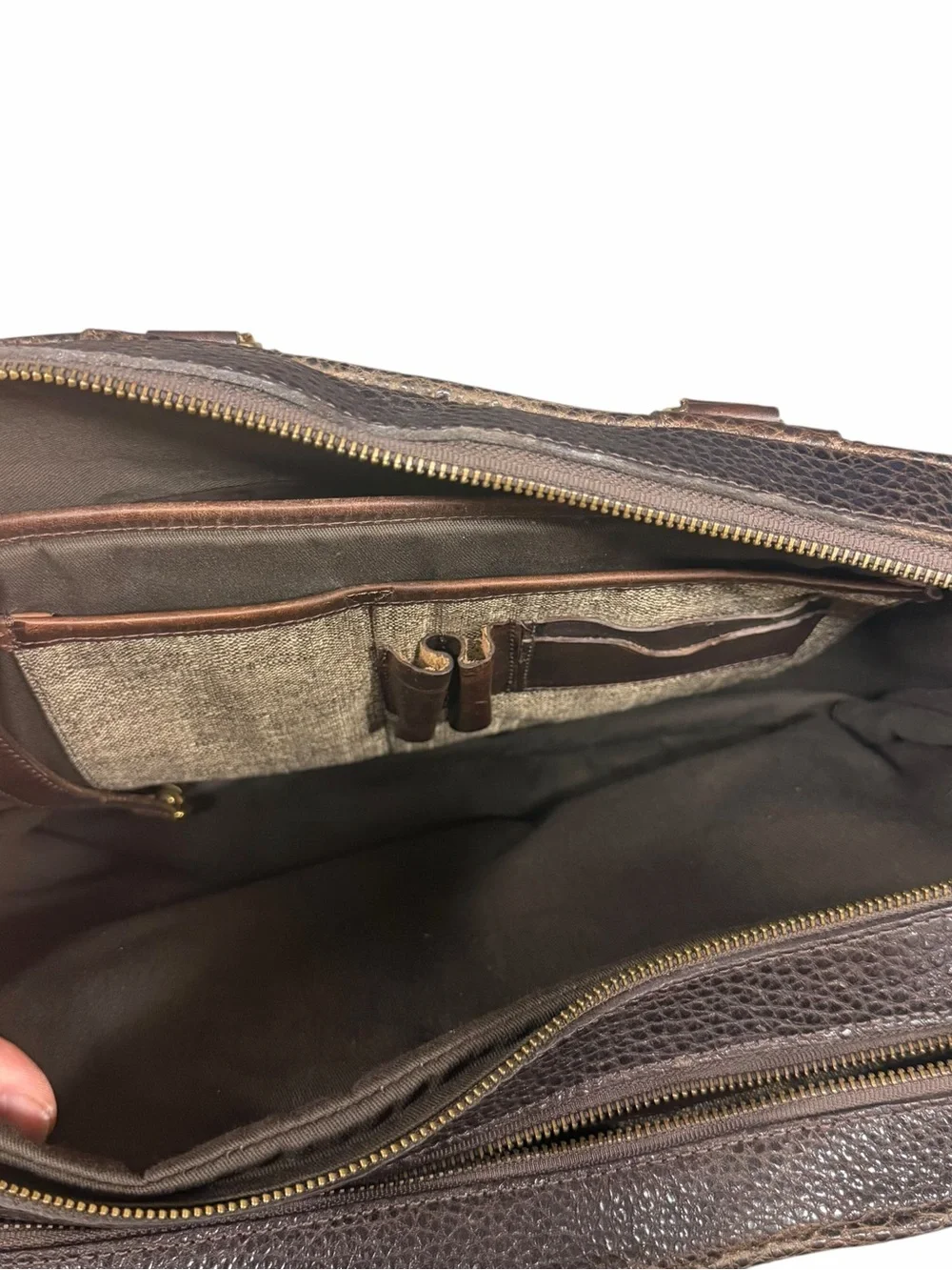 Lucchese Dark Brown Pebbled Leather Briefcase with Gold-Tone Hardware